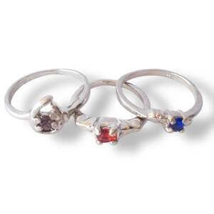 Silver 3 Ring Lot With Gemstones Size 5 and 7